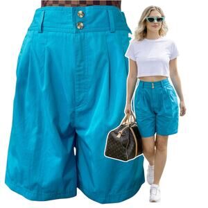SHIP'NSHORE Sport Womens High Waist Bermuda Mom Shorts Aqua Blue Size 12 Preppy